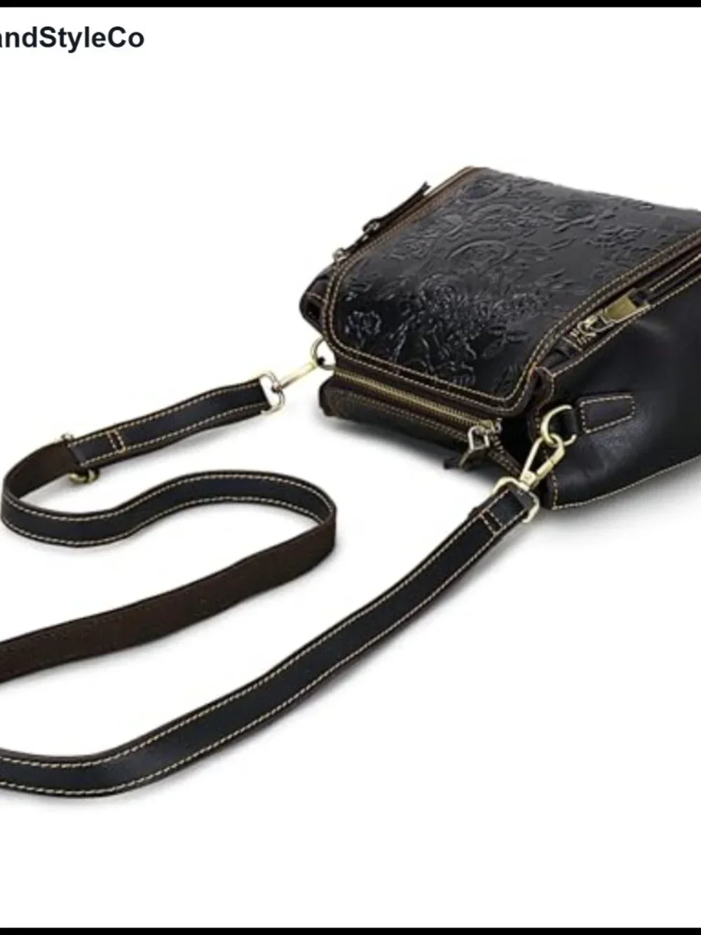 Leather Crossbody Bag Satchel Handbag with Embossed Rose Pattern